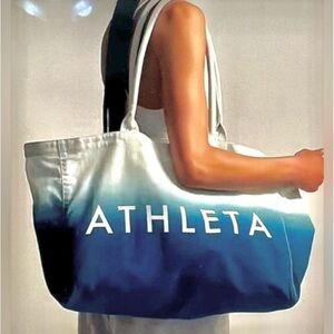 Athleta Beach Bag Gym Bag Tote Bag Blue Ombre Canvas Shopping Bag 18.5x12” NWT